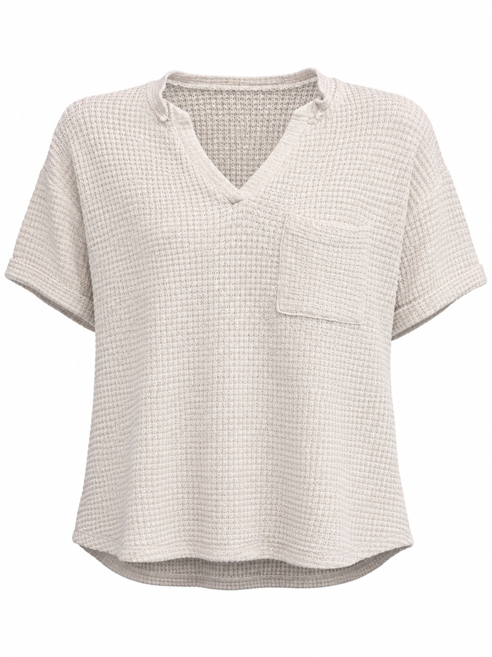 Relaxed Waffle V-Neck Pocket Blouse - Cream